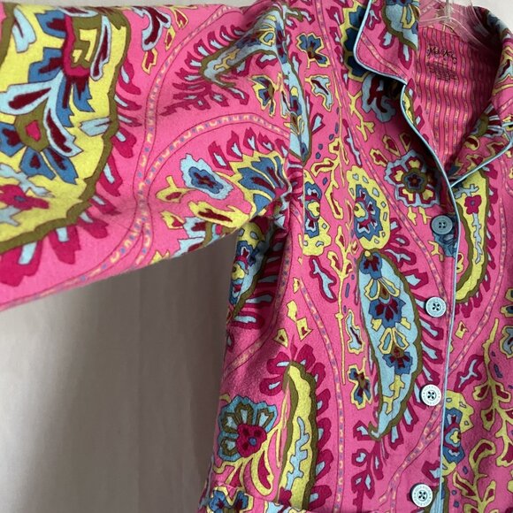 Nick & Nora VTG Flannel Print Pajamas 2 Piece SET Size S Pink Paisley Top Pants - Picture 8 of 16